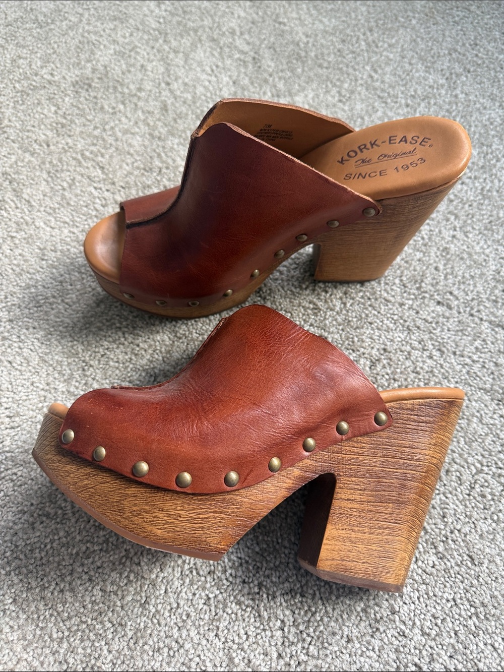 Kork-Ease Brown Leather Studded Platform Clogs